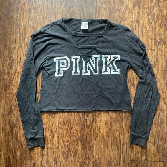 PINK Victoria's Secret Black Cutout Long Sleeve Tee - Picture 2 of 6